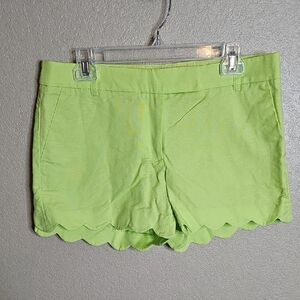 J. Crew‎ 10 Lime Neon Yellow Green Scalloped Shorts Linen Blend
